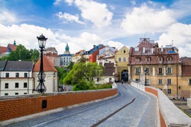 Photo of panoramic aerial view of Mikolajki townscape capital of Masurian region on the shore, Poland.