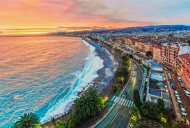 Photo of aerial cityscape view on French riviera with yachts in Cannes city, France.