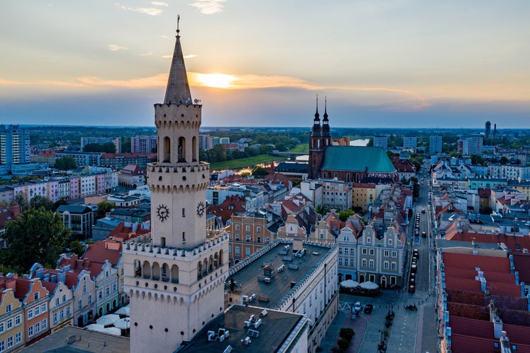 Photo of aerial view on Opole town hall, Poland.