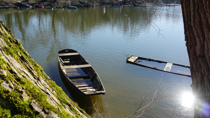 Photo of   boats on the Goldkanal in the community Illingen in the region Baden-Wuerttemberg in the month of February, Germany