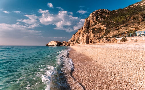 Photo of Fantastic Sunny Seascape of the famous Kathisma Beach, Lefkada Island, Greece. 