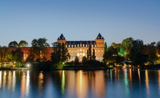 photo of Valentino Park in Turin at sunset time, The Castle .