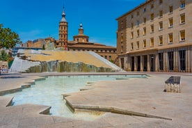 Photo of aerial view of beautiful landscape of Zaragoza, Spain.