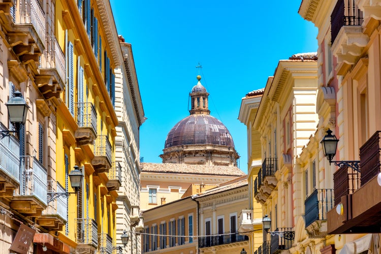 Photo of dome of the Cathedral of San Giustino seen from Corso Marrucino, Chieti ,Italy.