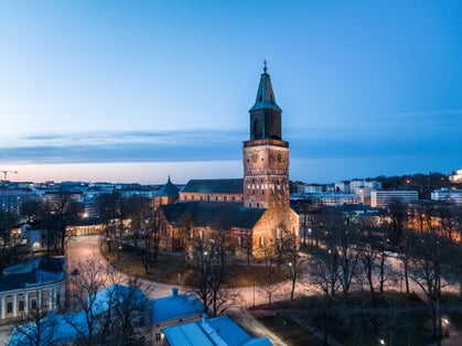 Photo of Turku Cathedral at dawn in Turku in winter, Finland.
