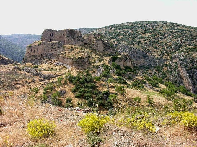 photo of view of Ruins of Bagras Castle on the Nur (Amanos) Mountains near İskenderun, Turkey.