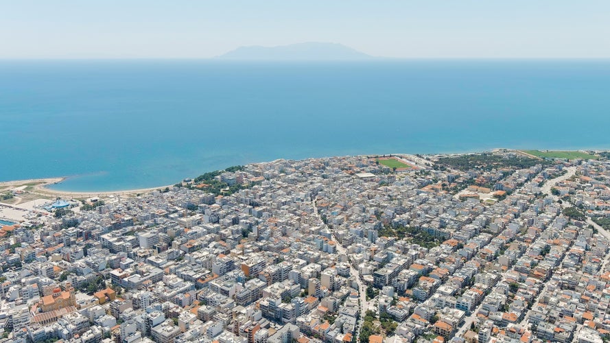 Photo of panoramic view of the central part of the Alexandroupoli city in summer. Coast of the Thracian Sea.