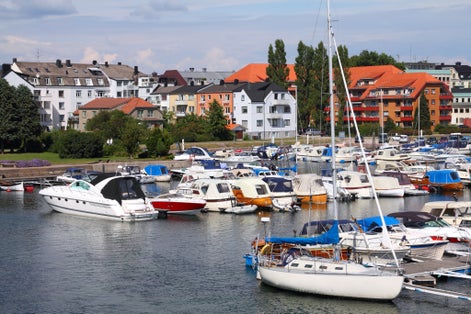 Photo of luxury yachts in marina, KRISTIANSAND, NORWAY.