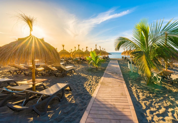 Photo of beautiful beach of Fanabe at Adeje Coast, Tenerife, Canary Islands, Spain.