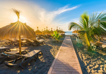 Photo of beautiful beach of Fanabe at Adeje Coast, Tenerife, Canary Islands, Spain.