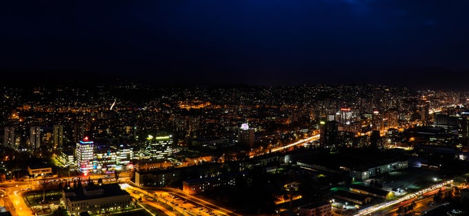 Photo of Sarajevo city by night from Avaz Twist Tower, Bosnia and Herzegovina.