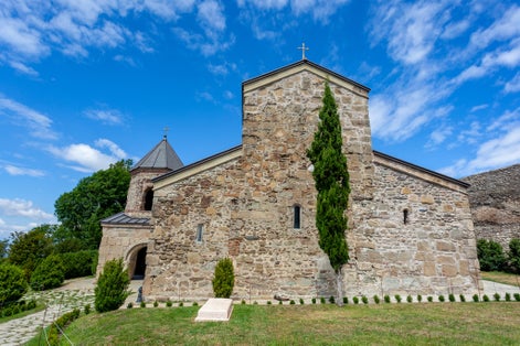 Photo of entrance into the mediaeval orthodox church Zedazeni near Mtskheta, Georgia.