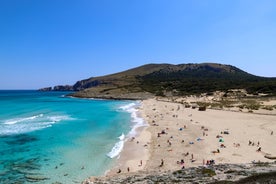 Photo of aerial view of Cala Agulla and beautiful coast at Cala Ratjada, Mallorca, Spain.