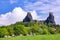Photo of Trosky Castle in its scenic rural environment in Rovensko pod Troskami, Czech Republic.