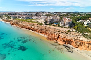 Photo of beautiful view of Santa Pola port and skyline in Alicante of Spain.