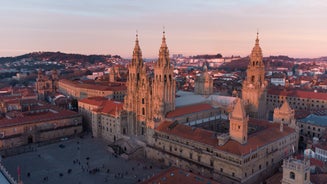 Photo of Facade of Santiago de Compostela cathedral in Obradoiro square, Spain.