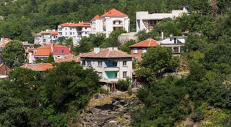 Photo of aerial view of Assen Fortress (Asenova krepost, Petrich), Asenovgrad, Rhodope mountains, Plovdiv, Bulgaria.