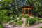 photo of wooden gazebo in DBW's Botanical Garden of Visby in Sweden.