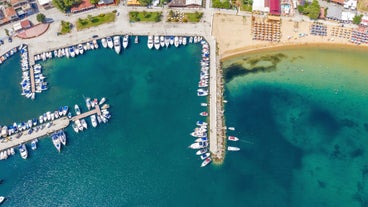 Photo of aerial view of Katerini with beach, Greece.