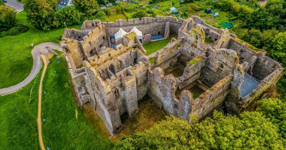 Photo of Oystermouth Castle and Mumbles, Swansea, Wales, UK.