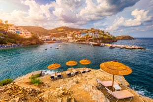 Photo of aerial view of the old Venetian harbor of Rethimno, Crete, Greece.