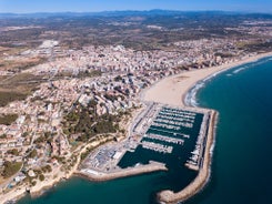 photo of aerial panorama view of the coastline Cambrils, Costa Dourada, Catalonia, Spain.