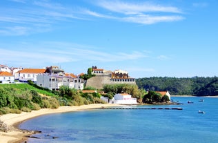 photo of an aerial view of Vila Nova de Milfontes, Alentejo Coast, Portugal.