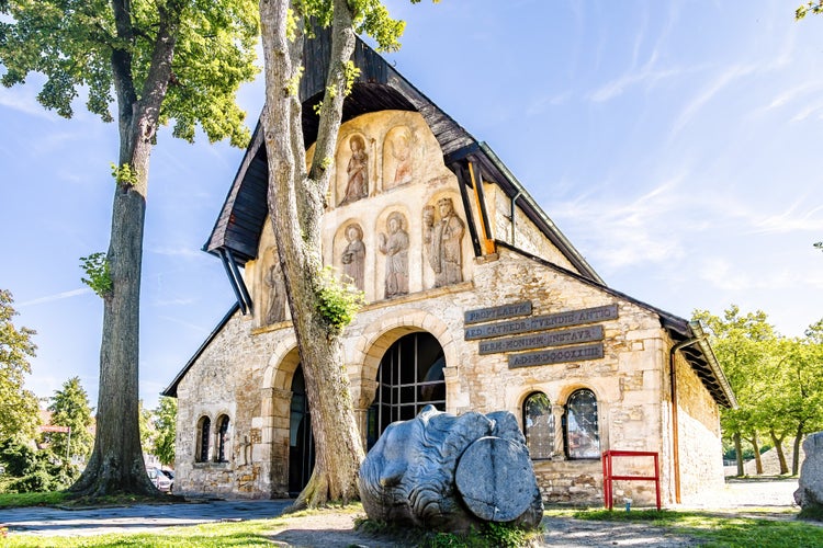 Photo of historic Cathedral vestibule in Goslar on a sunny day in summer.