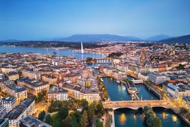 View of the Old Town of Basel with red stone Munster cathedral and the Rhine river, Switzerland.