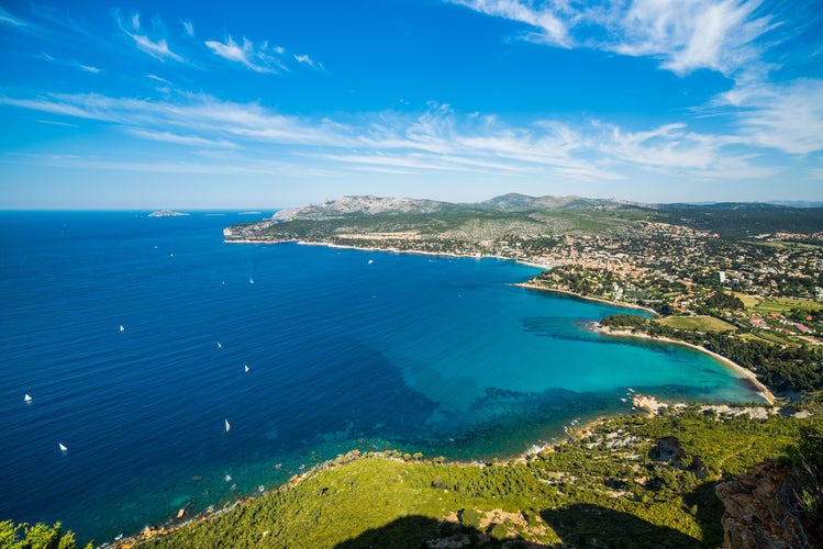 View on the bay of Cote d'Azur and La Ciotat village, France