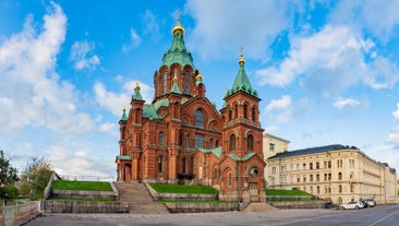 Helsinki cityscape with Helsinki Cathedral and port, Finland