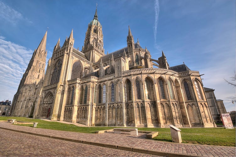 Photo of Bayeux medieval Cathedral of Notre Dame, Calvados department of Normandy, France.