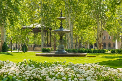 Photo of Zagreb green park Zrinjevac, beautiful spring day, popular tourist destination.