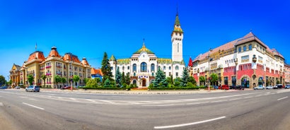 Antique building view in Old Town Bucharest city - capital of Romania and Dambrovita river. Bucharest, Romania, Europe.