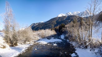 Photo of scenery of famous ice skating in winter resort Davos, Switzerland.