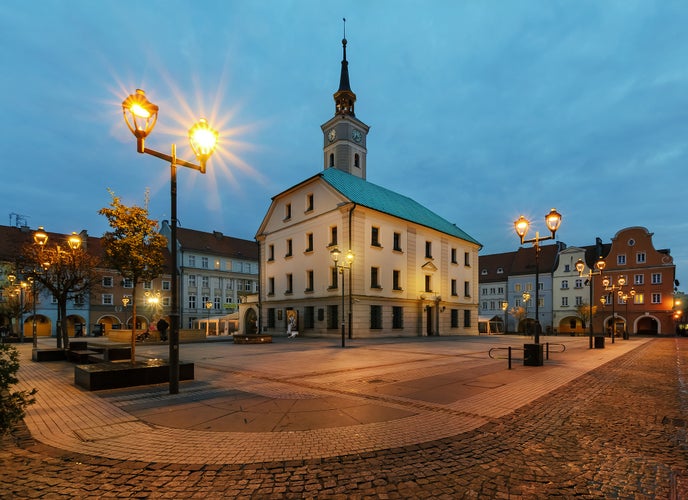 Market square in Gliwice with town hall in autumn. Poland, Europe.