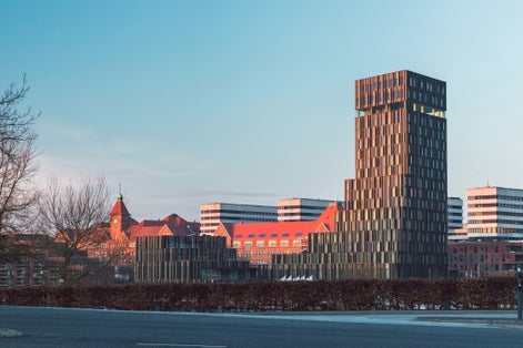 photo of view of Wide panoramic cityscape of Sonderborg (Dan. Sønderborg), city in Southern Denmark.