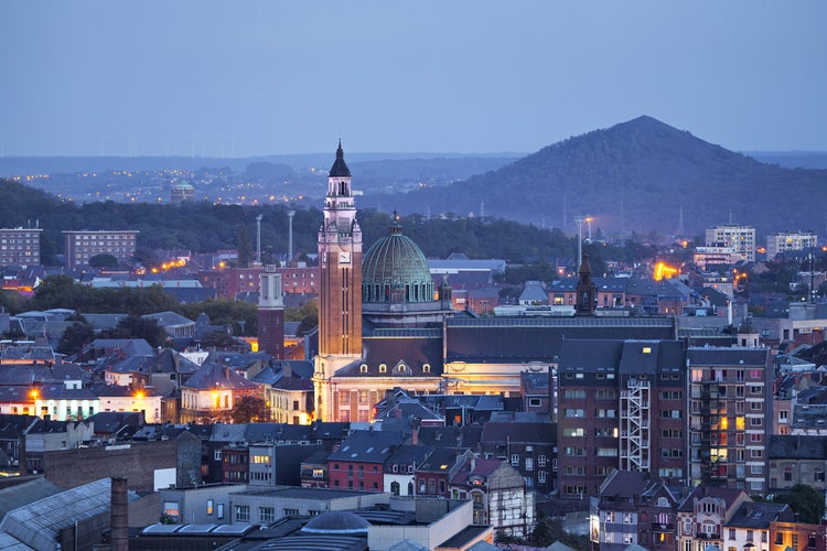 Photo of aerial view on the centre of Charleroi in the evening, Belgium.