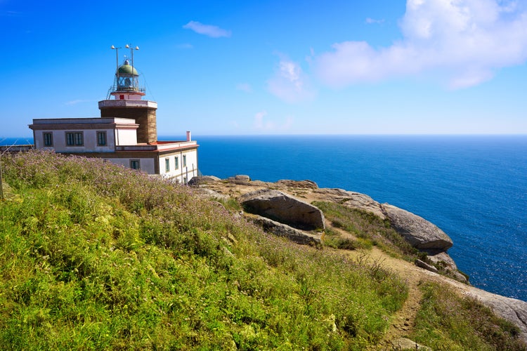 Photo of Finisterre lighthouse Fisterra at the end of Saint James way in Galicia Spain.