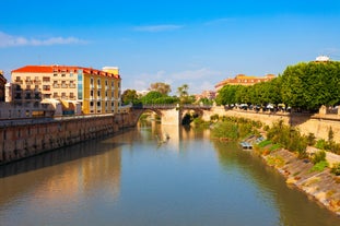 Photo of Murcia city centre and Segura river aerial panoramic view. Murcia is a city in south eastern Spain.