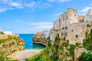 Photo of aerial morning view of Amalfi cityscape on coast line of Mediterranean sea, Italy.