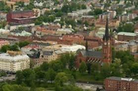 Photo of Motala stream in Norrkoping during fall, that is a historic industrial town in Sweden.