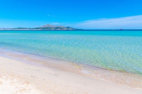 Aerial view with Sant Pere beach of Alcudia, Mallorca island, Spain.