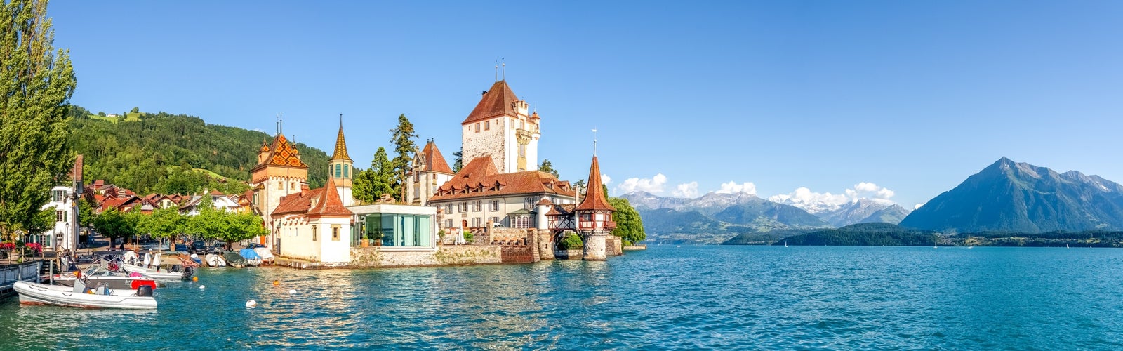 View over Palace Oberhofen, Lake Thun, Switzerland