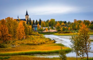 Photo of aerial view of Kittila, a municipality of Finland and a popular holiday resort. Levi is ski resort in Finland.