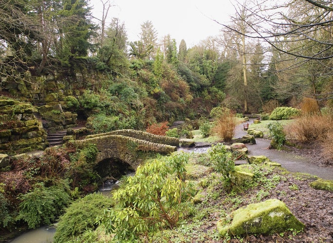 photo of view of view of Bridge and pathway in the Glen at Dunfermline, Fife, Scotland.