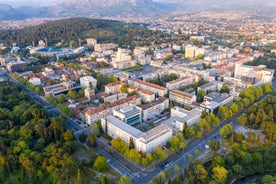 Photo of panoramic aerial view of old town of Budva, Montenegro.