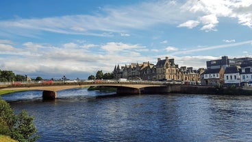 photo of Pitlochry panoramic aerial view with church. Pitlochry is a town in the Perth and Kinross council area of Scotland.