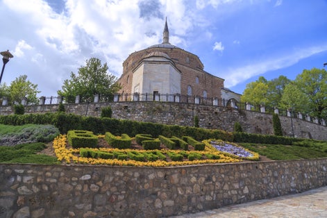 Photo of Mustafa Pasha Mosque, an old Ottoman Turkish mosque in the Bushi district of Skopje, Macedonia.