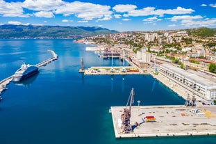 Photo of aerial view of the town of Fazana, Croatia.